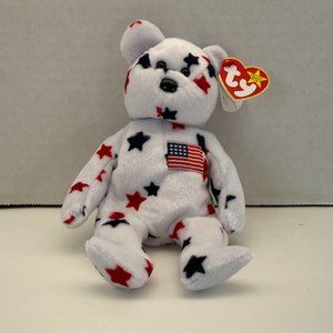 Retired 1997 TY Bear - All American US Bear - Glory In Plastic Case